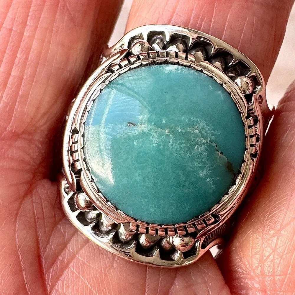 BIG Navajo Mens Turquoise Ring Sz 11 Wide Band Signed Lee Sterling Native Amer